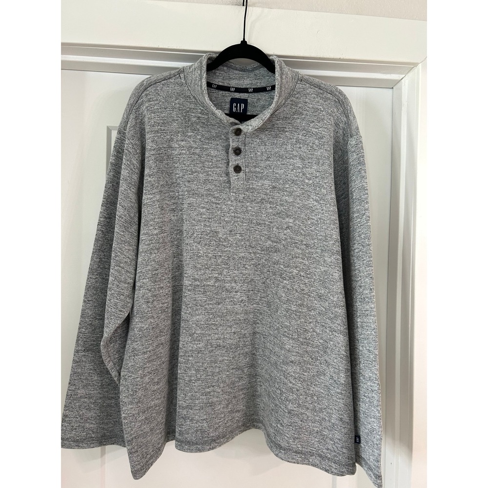 Gap Mens XXL Gray Heather Henley Pullover Sweater Mock Neck Long Sleeve QMT4777S